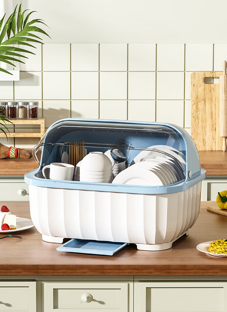 装碗筷收纳箱 餐具收纳箱厨房沥水碗柜带盖放碗箱装碗碟碗盘餐具家用