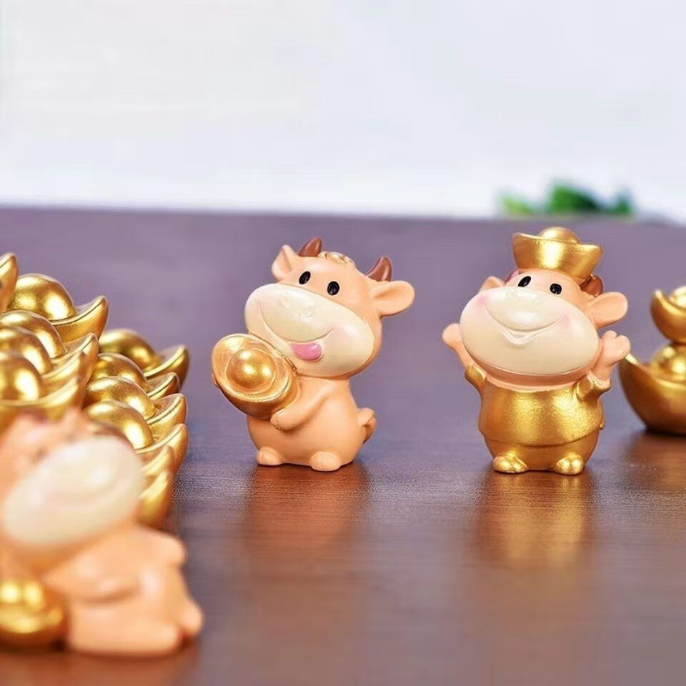 60君发财运滚滚可爱金牛摆件桌面装饰汽车礼品7号抱元宝牛加金元宝