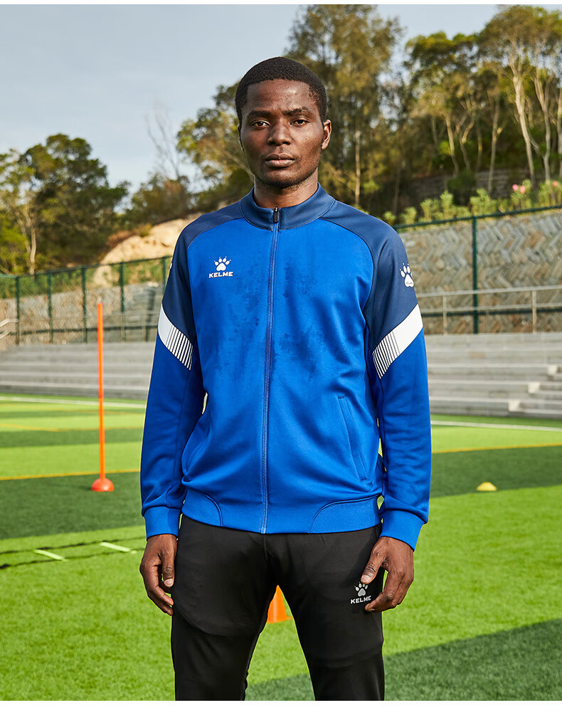 kelme卡尔美外套男针织运动服女中甲同款足球训练服春秋跑步上衣 彩蓝