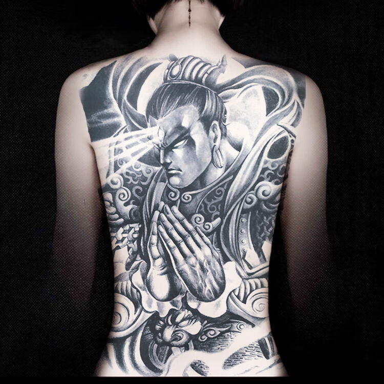 新品纹身贴满背满背二郎神天眼纹身贴防水仿真刺青色杨戬后背大图案大