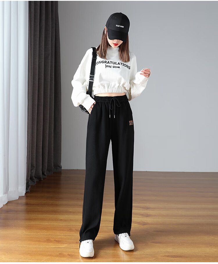 女生运动裤休闲时尚春季中学生宽松直筒裤加长初中女生休闲裤子高中