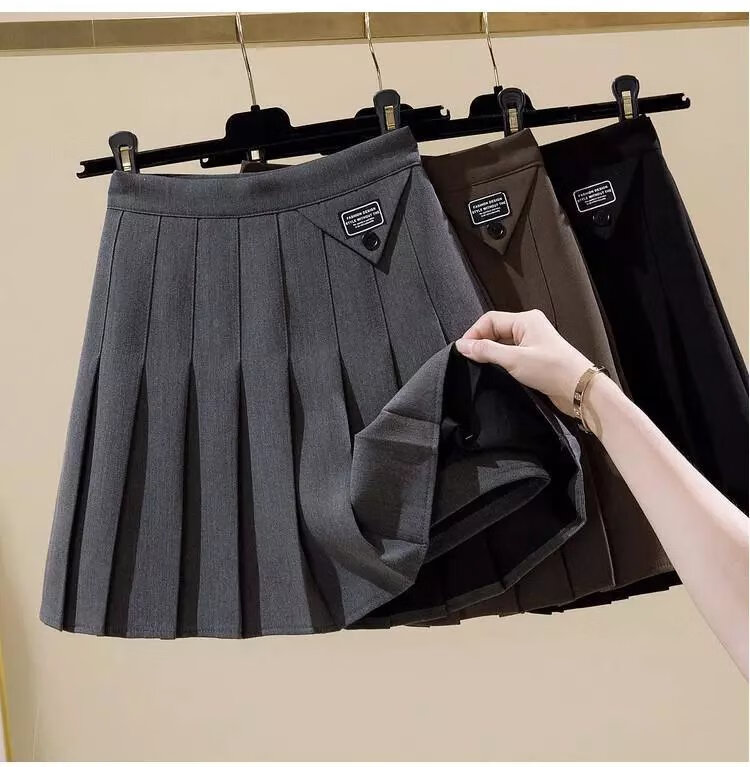 tb百褶裙女2022秋冬新款高腰显瘦英伦学院风a字短裙西装半身裙子 深