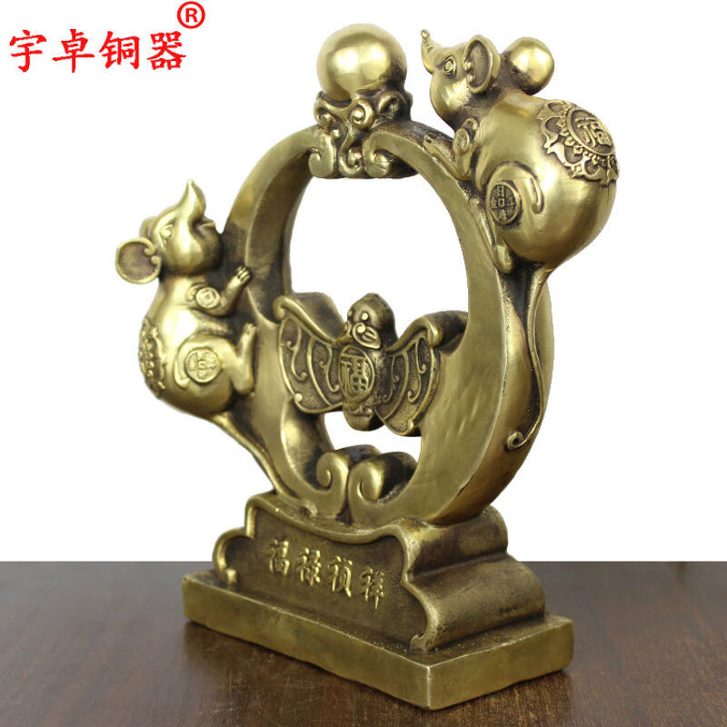 铜黄金袋鼠铜鼠背钱袋纯铜黄铜老鼠家居工艺品摆件定制抱葫芦铜钱鼠