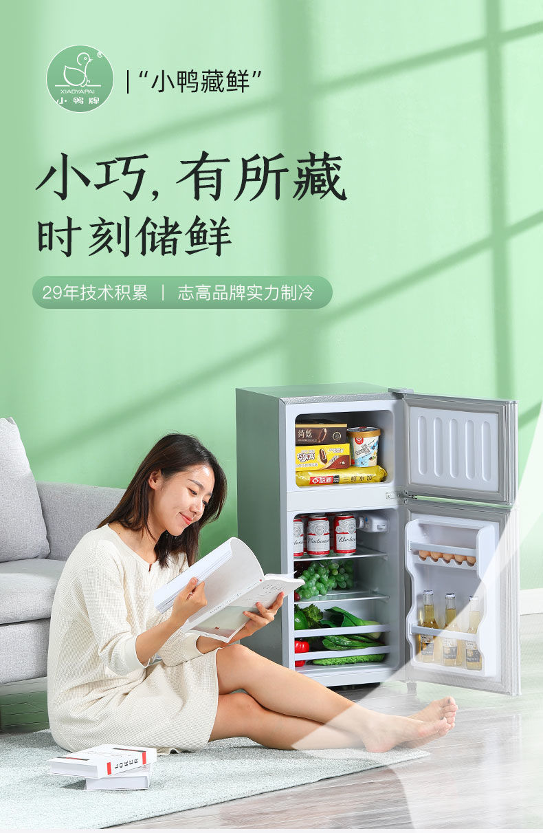 小鸭牌小冰箱家用小型双开门宿舍租房迷你二人办公室节能省电冰箱杰诺