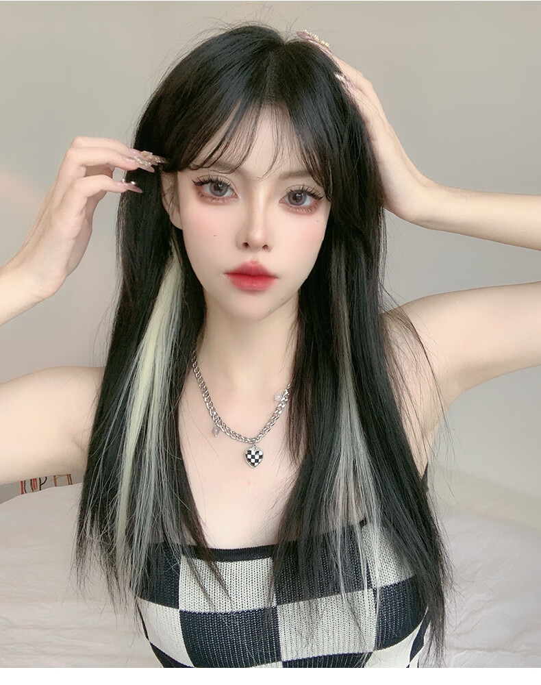 抖音同款菲奥娜假发真发挂耳染发片女短发挑染假发条隐形无痕彩色长发