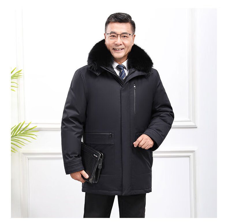 雅鹿【yalu】羽绒服男中老年人活里活面加厚外套冬季男装爸爸中长款毛