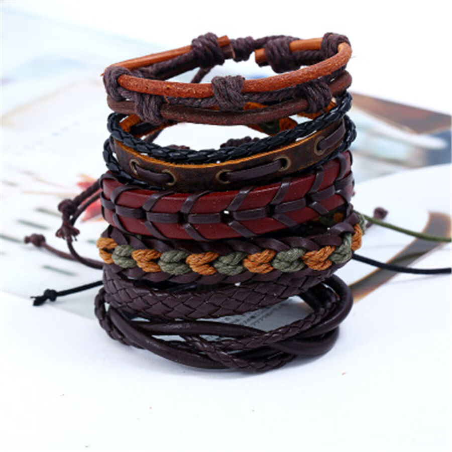 kshowr日韩幸运草手绳皮绳编织时尚动漫周边简约复古diy手链饰品串珠