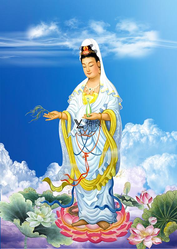 佑良南海观音菩萨画像挂画观音画像佛堂供奉挂画 观世音菩萨佛像丝绸