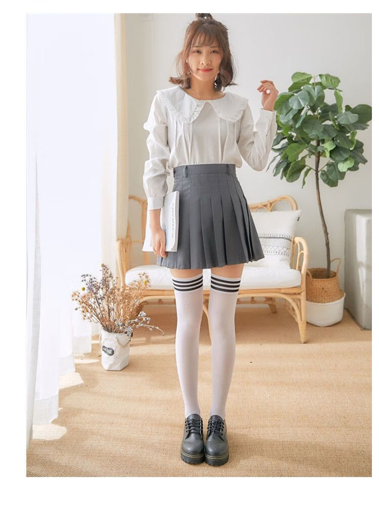 过膝【夏季可穿】长筒袜学生条纹过膝袜半截白色大腿袜薄丝袜中筒袜女