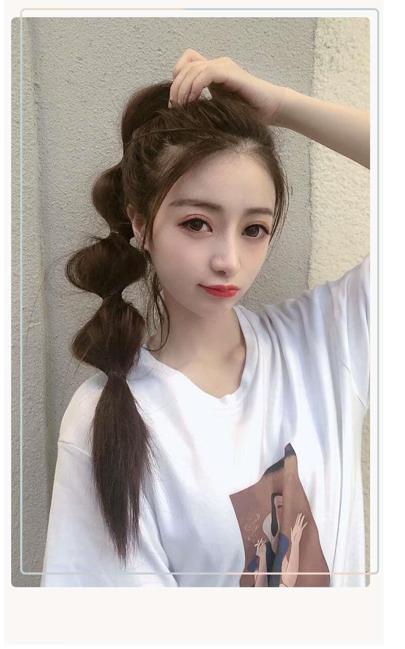 唐妮 灯笼泡泡假发女捆绑式麻花马尾辫网红拍照高马尾长发自然双马尾