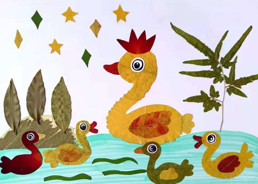 贴画树叶贴画幼儿园手工活动材料包塑封成品小学生参赛作业动物画创意