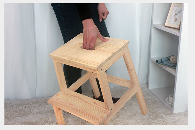 实木脚踏凳双层阶梯凳垫脚家用登高梯子两用台阶凳洗手 原木色 木头