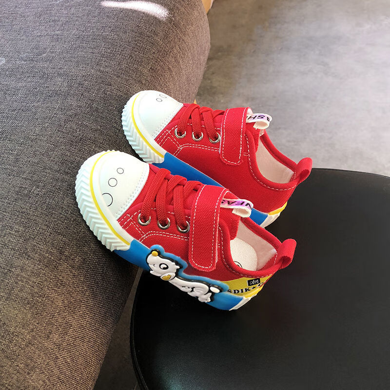 春秋宝宝鞋子儿童布鞋韩版卡通男童鞋123岁学步鞋女童鞋1317红色24码