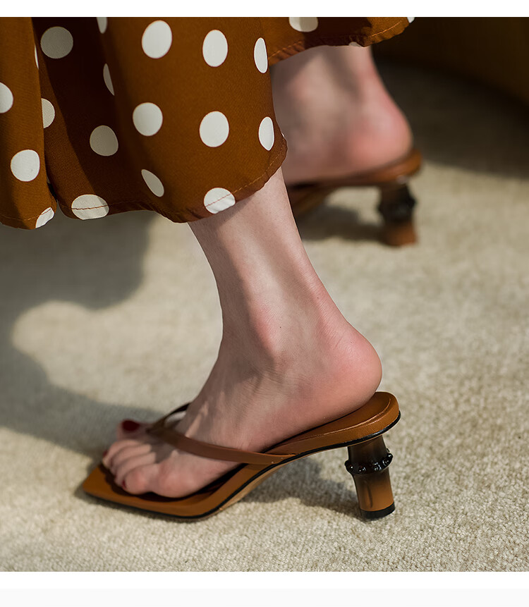 【官方直营】浅町显白~ins夏季新款真皮高跟拖鞋女士人字拖夹脚凉拖