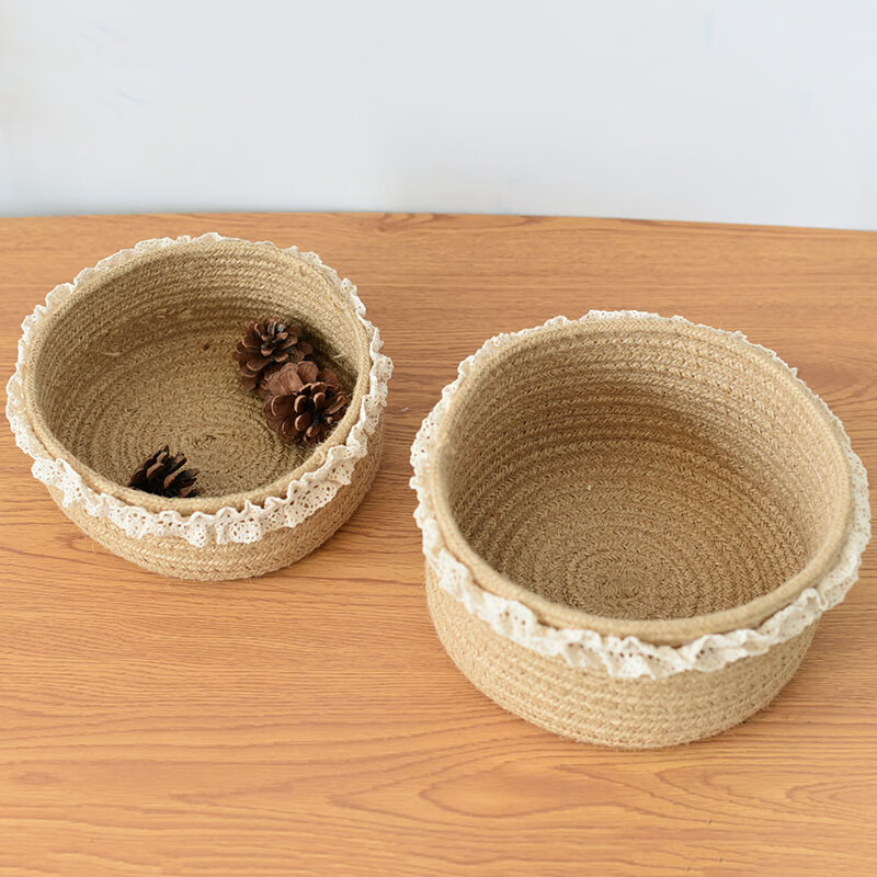 手工藤编杂物收纳筐化妆品钥匙手工收纳筐收纳篮桌面杂物编织筐麻绳