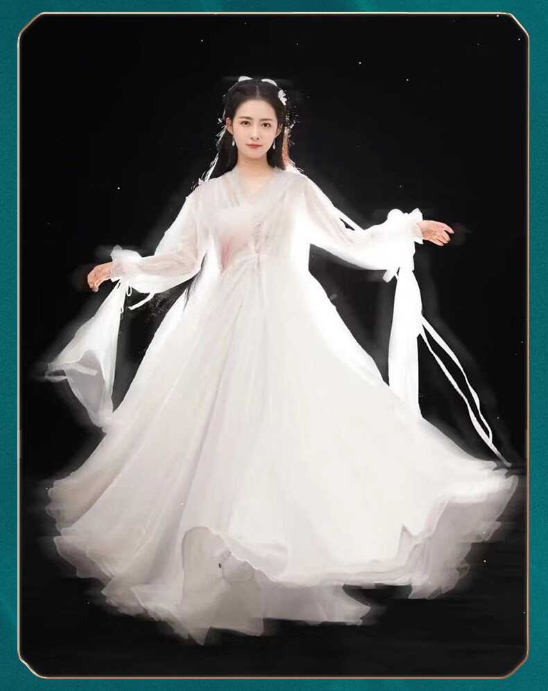 时慕语古装汉服女新品飘逸古风仙气飘飘演出古典舞蹈连衣裙羽灵xs