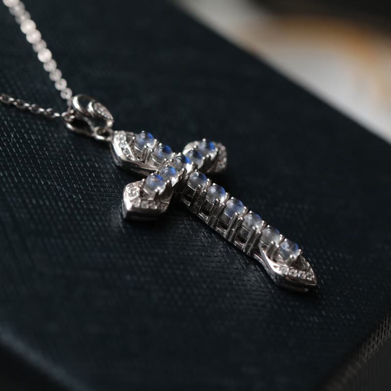 ck if施华洛世奇锆月光石水晶十字架吊坠项链轻奢七夕情人节生日礼物