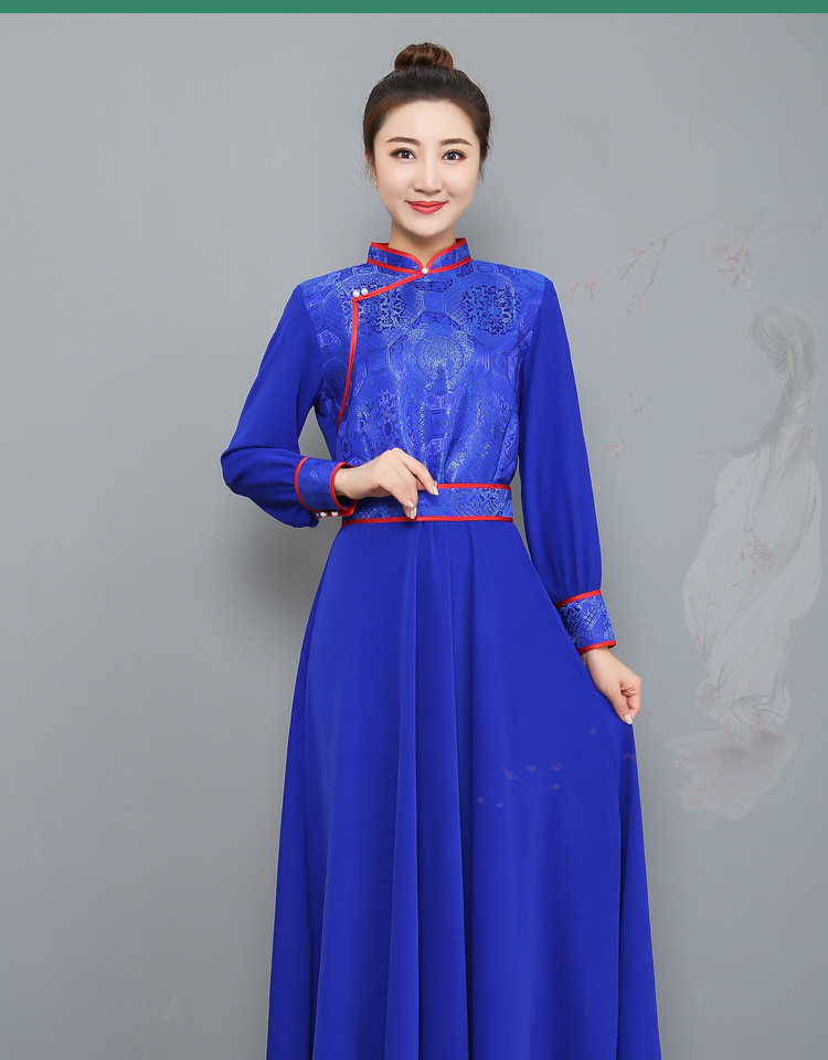 蒙古服装女士改良蒙古袍生活装裙子旗袍礼服民族演出服饰定制款 宝
