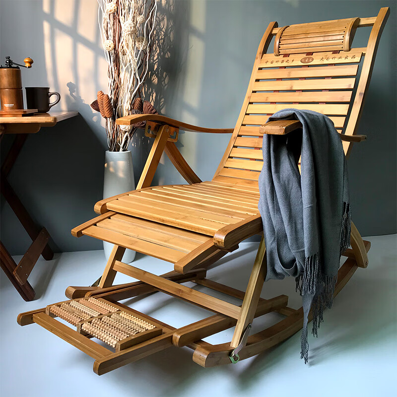 摇摇椅躺椅逍遥椅 竹躺椅折叠摇椅家用阳台凉椅子午睡老人休闲逍遥椅
