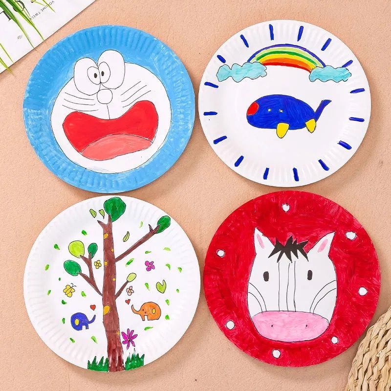 宝宝绘画diy制作材料一次性餐盘蛋糕盘子学前班儿童画画纸碟亲子互动