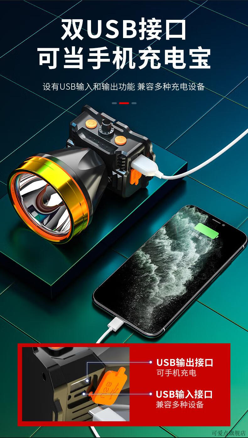 强光充电超亮头戴式疝气超长续航手电筒矿灯轻小号 9900w 续航100小时