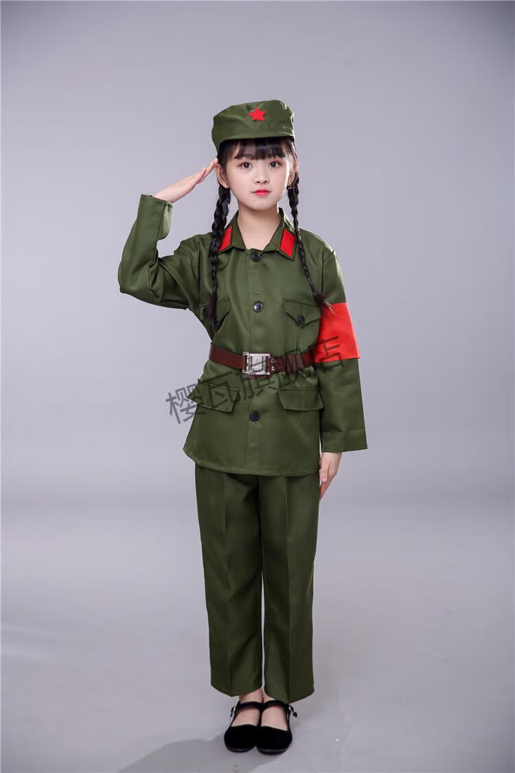 樱瓦红军儿童八路军演出服套装成人新四军红军影视道具服装棉麻新布鞋