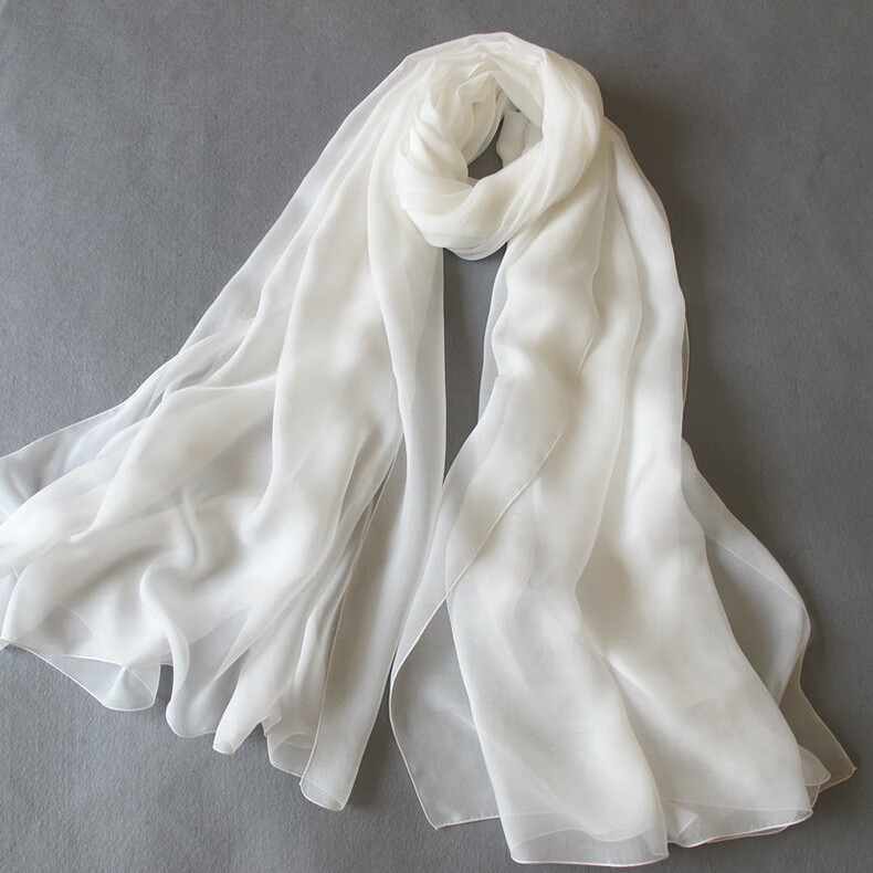款披肩女百搭两用桑蚕丝围巾春秋夏季薄款防晒纱巾 白色长200*宽65cm