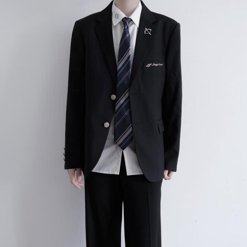 高三毕业衣服正统jkdk制服西装徽章外套日系男女休闲两粒扣男款黑色