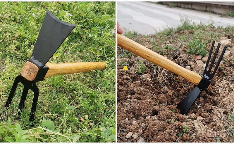 钓鱼除草锄草种菜短木柄农具小锄头- 加厚全钢羊角锄镐(青冈木)【图片