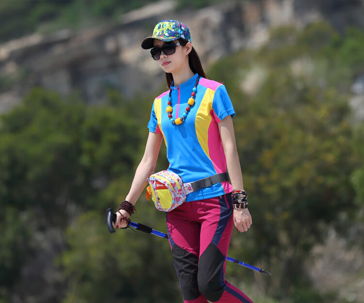 户外速干t恤长袖女速干衣大码运动跑步女式长袖修身透气夏季徒步 玫