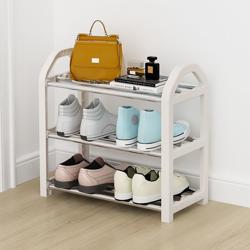 鼎冬简易鞋柜鞋架门口放鞋架 网红设计拼接简易鞋架子家用放门口收纳神器多层宿舍室内好看鞋柜 款【典雅黑】3层(长45cm) 一体式鞋架 3分钟快速安装