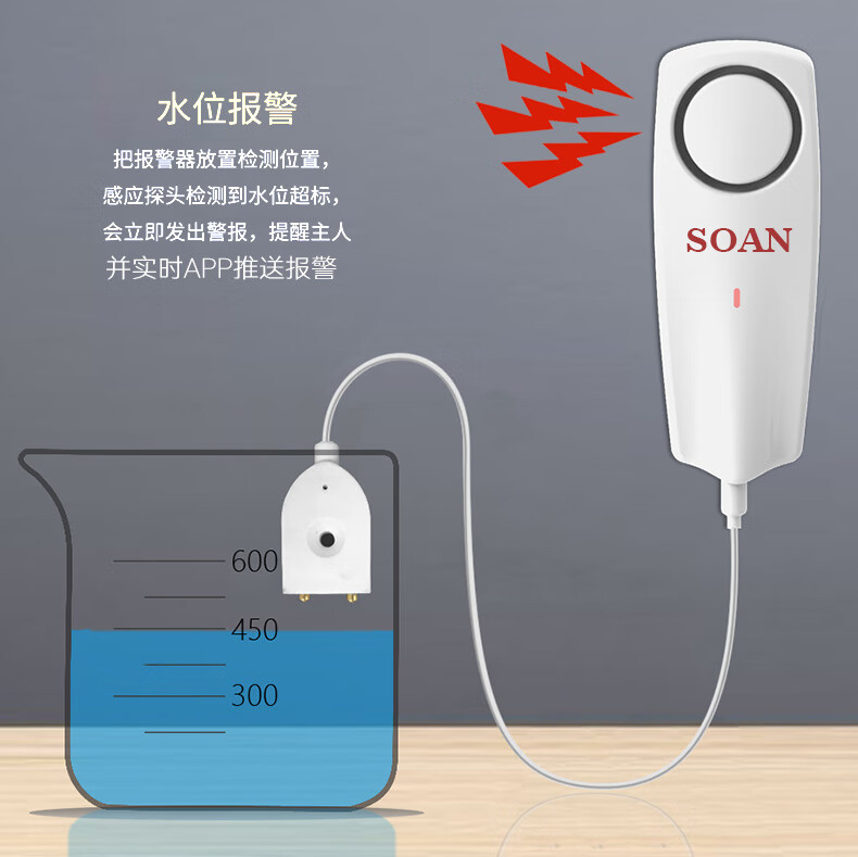 水浸传感器萤石soan涂鸦wifi漏水报警器家用水位水淹水浸报警探测器