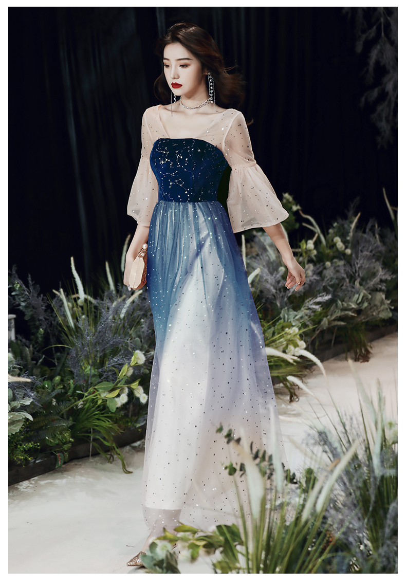 【星空礼服晚宴裙】宴会晚礼服女仙气气质长款主持人星空渐变蓝色仙女