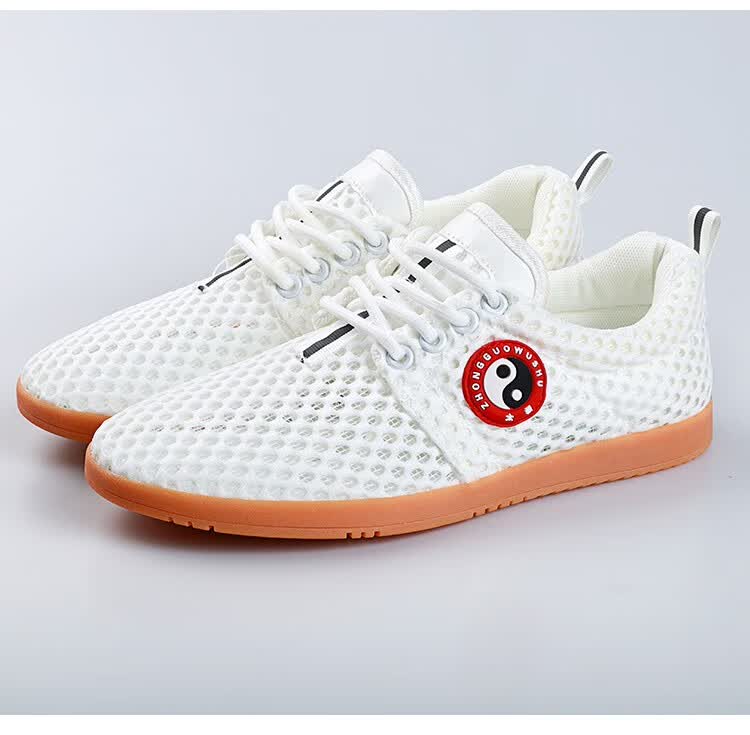 太极鞋软牛皮牛筋底女夏季网眼太极拳练功鞋男练武术的运动鞋白色网眼