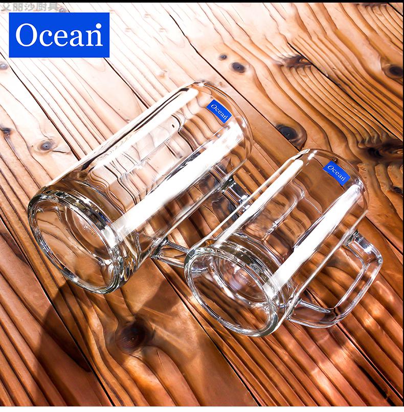 泰国进口ocean创意厚实玻璃杯透明慕尼黑啤酒杯带把大号扎啤杯带把