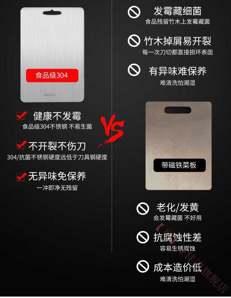 牧马人 304不锈钢菜板双面切菜板加厚擀面家用防霉砧板案板 中号【29x
