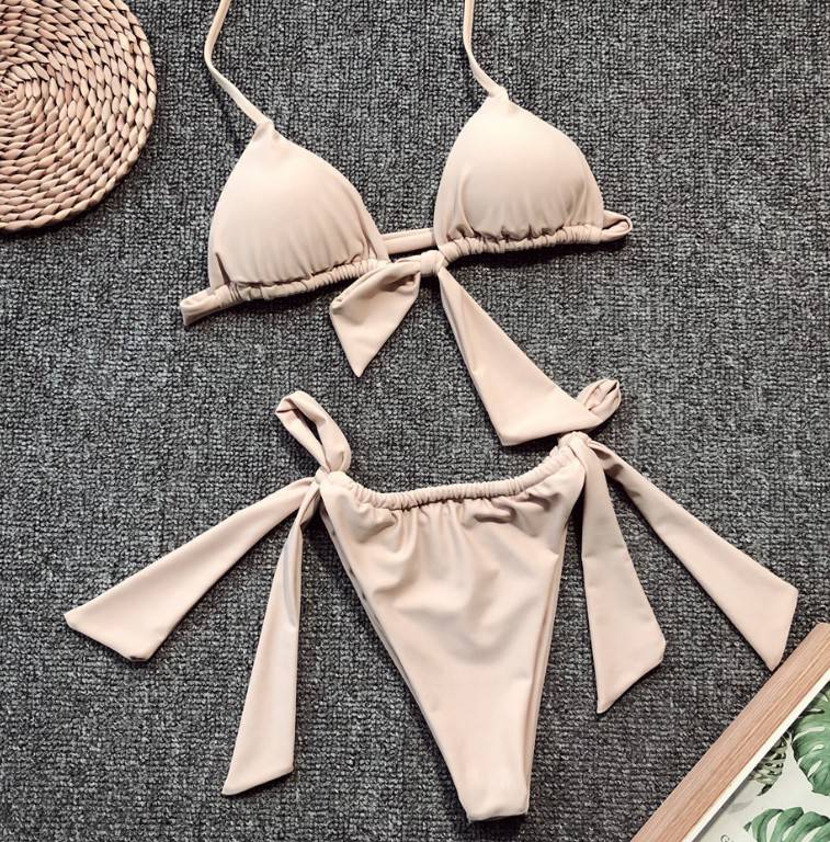 欧美风女装三角包简约糖果色比基尼分体泳衣泳装 豹纹 m【图片 价格