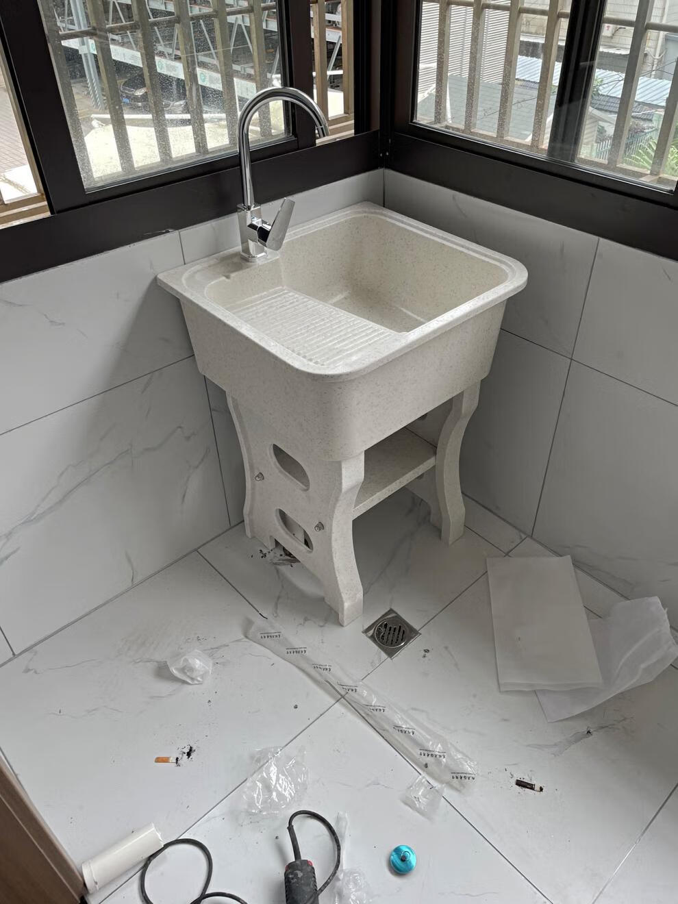 台洗衣池带搓衣板室外阳台家用石英石水槽大理石庭院一体成型洗手盆