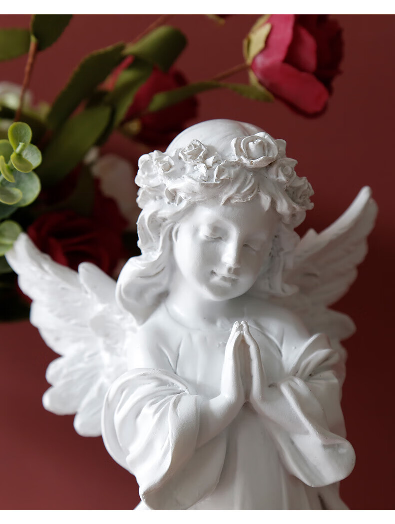 欧式复古做旧白色少女天使装饰品摆件美式石膏人物雕像小摆设礼物