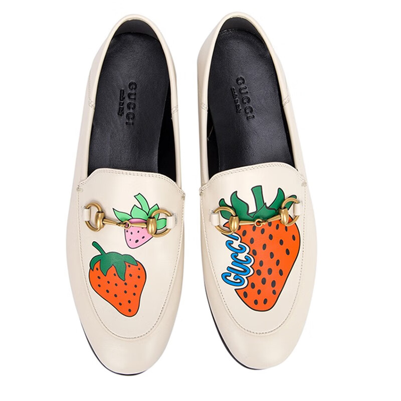 gucci 古驰 女士皮革草莓图案休闲皮鞋拖鞋两用款 580081 1gn00 9531