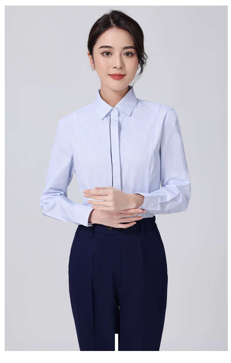 2022交通银行行服新款女行服衬衫工作服交行蓝色条纹衬衣修身免烫工装