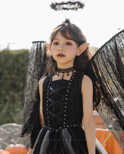 儿童吸血鬼表演装扮万圣节暗黑天使cosplay服装精灵恶魔女巫婆连衣裙