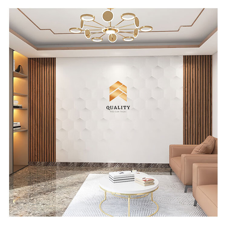 公司前台背景墙吧台装饰公司前台背景格栅大气办公室logo形象墙直播