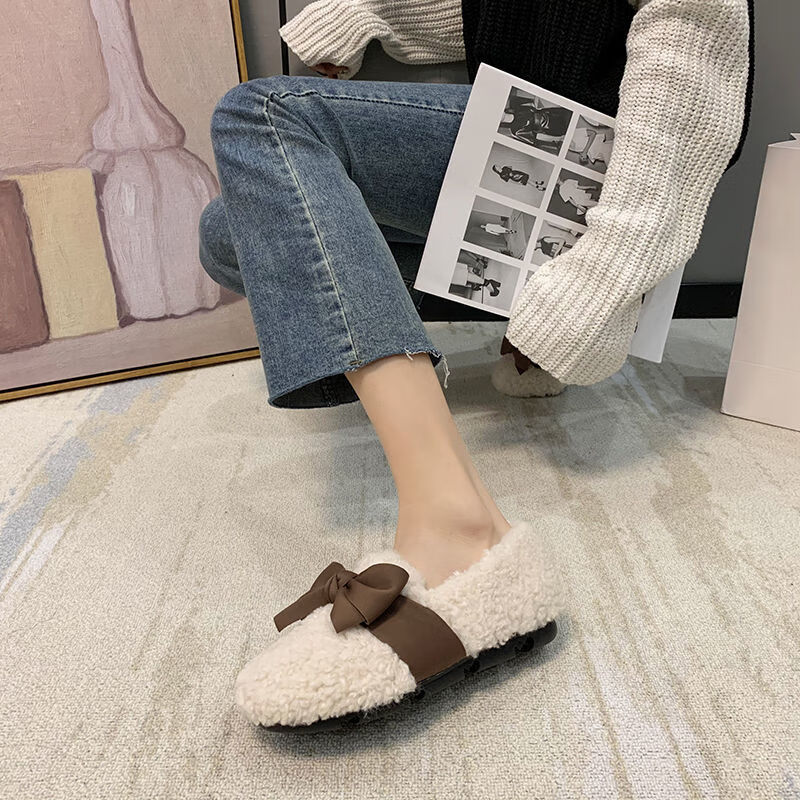 豆豆鞋女冬款加绒毛毛鞋女冬外穿秋冬时尚羊羔毛厚底瓢鞋加绒豆豆鞋潮