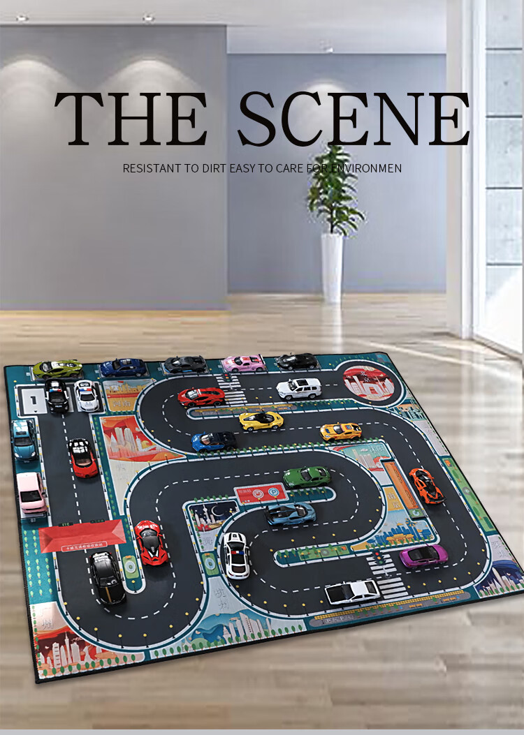 132儿童玩具爬行垫城市交通场景地图汽车模型马路停车场地垫地毯交通
