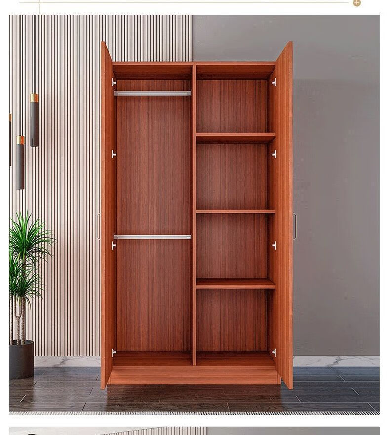 实木衣柜家用卧室简易组装衣橱现代简约经济型房衣柜健康家具浅胡桃色