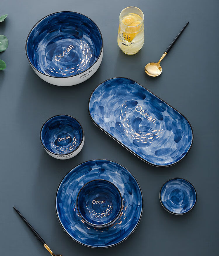 餐具 餐具套装 齐玺 【淄博馆】釉下彩手绘星空碗碟盘家用自由组合 4