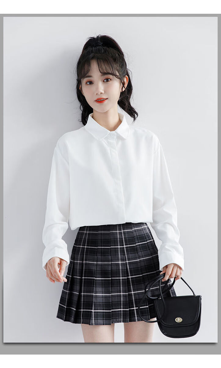 原创森女文艺jk白衬衫显瘦长袖加码上衣基础学生学院风新款2022年白色