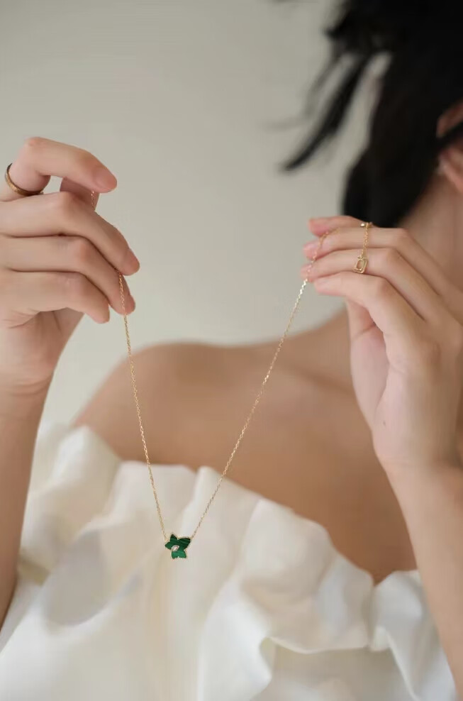 罗拉rose常青藤项链女18k金孔雀石锁骨链情人节孔雀石
