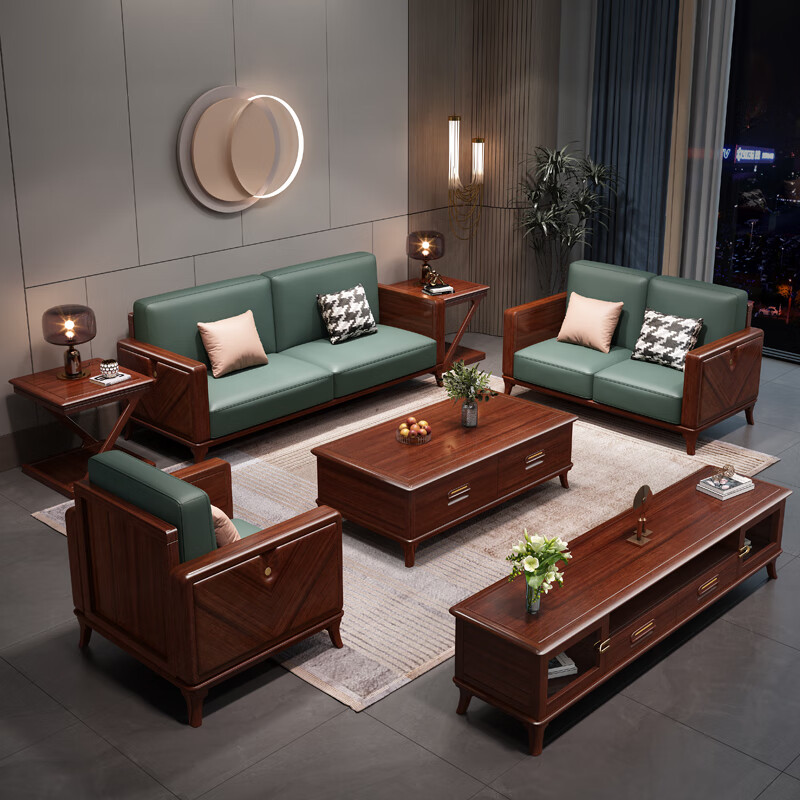 禧如实木沙发 新中式乌金木沙发现代简约实木转角沙发客厅家具套装